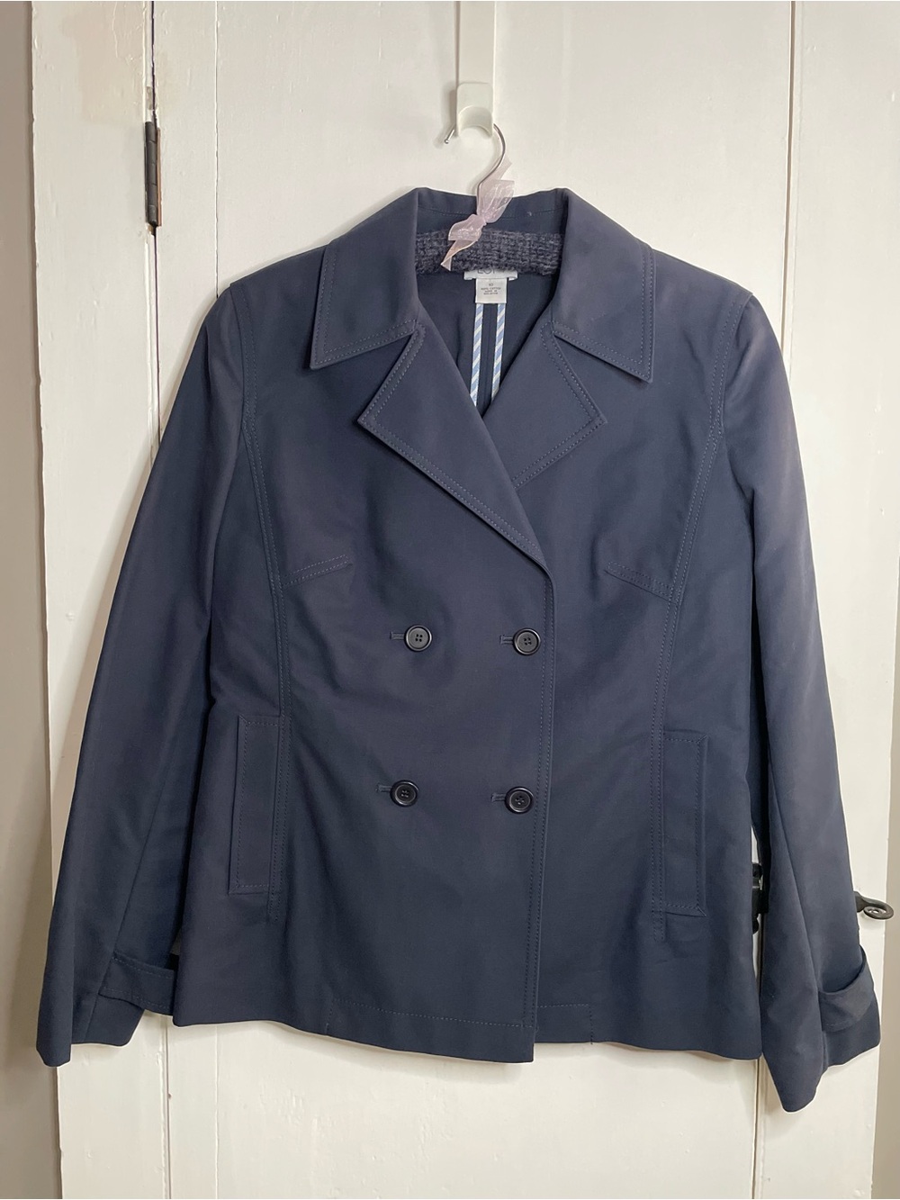 Ann Taylor Loft Navy Double-Breasted Women's Lightweight Cotton Jacket Size 10